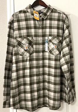 Carhartt 104914 Sz 3XL Relaxed Fit Midweight Flannel Plaid Shirt PEARL SNAP